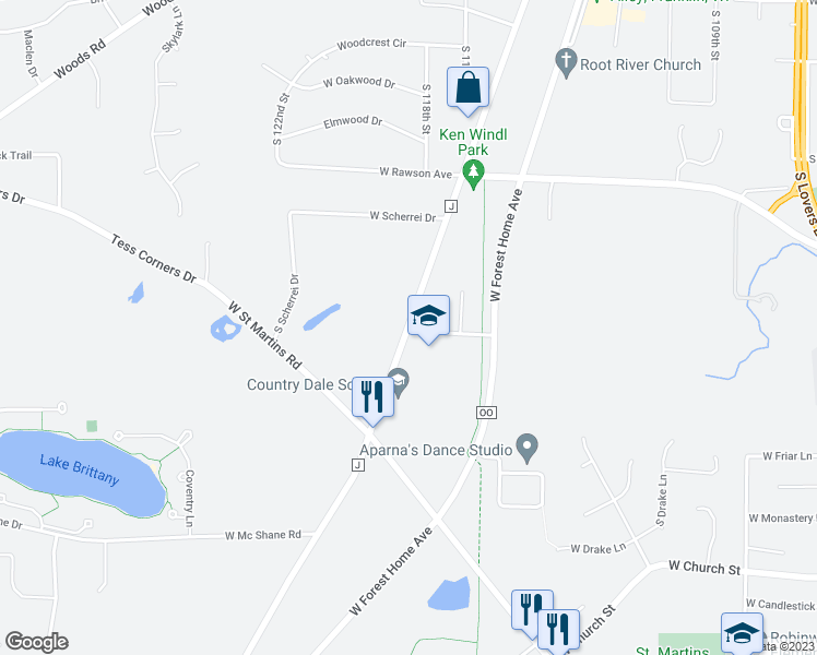 map of restaurants, bars, coffee shops, grocery stores, and more near 7342 South North Cape Road in Franklin