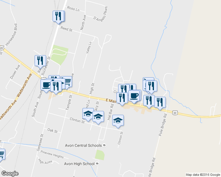 map of restaurants, bars, coffee shops, grocery stores, and more near 549 Collins Street in Avon