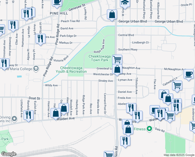 map of restaurants, bars, coffee shops, grocery stores, and more near 238 Straley Avenue in Buffalo