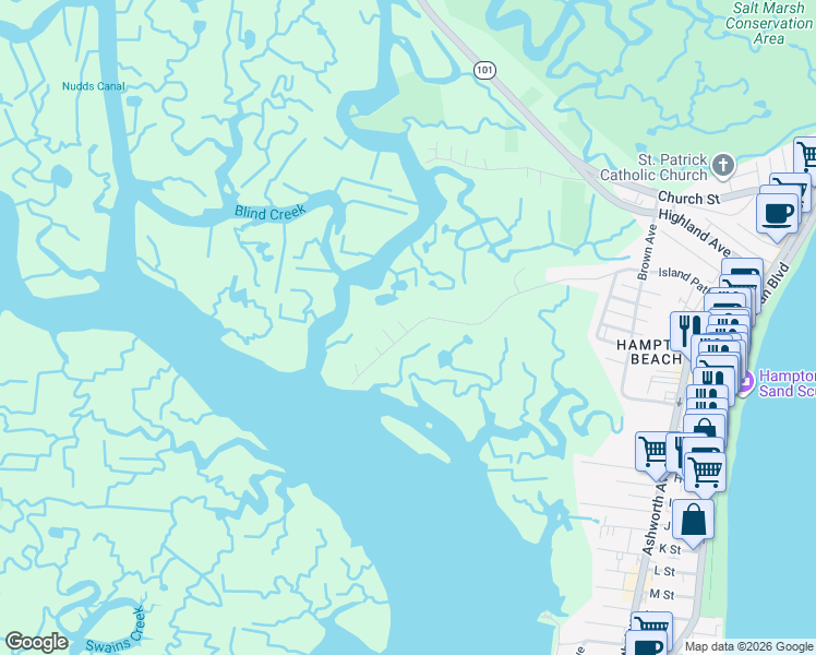 map of restaurants, bars, coffee shops, grocery stores, and more near 183 Island Path in Hampton