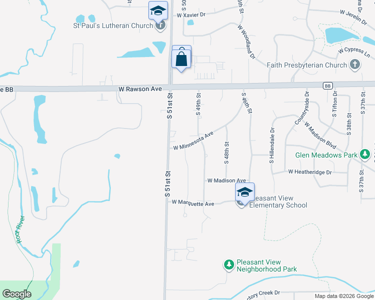 map of restaurants, bars, coffee shops, grocery stores, and more near 4951 West Minnesota Avenue in Franklin