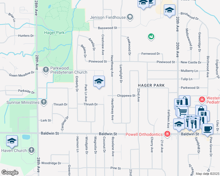 map of restaurants, bars, coffee shops, grocery stores, and more near 7889 Hearthway Avenue in Jenison