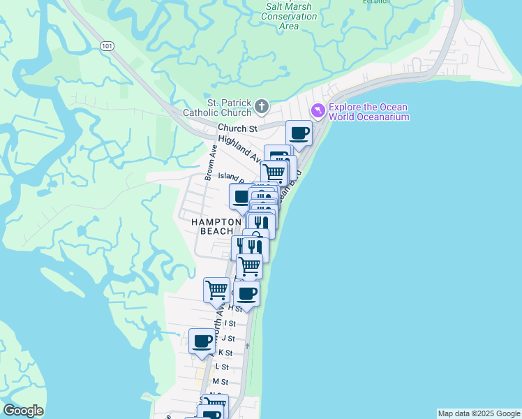 map of restaurants, bars, coffee shops, grocery stores, and more near 7 A Street in Hampton
