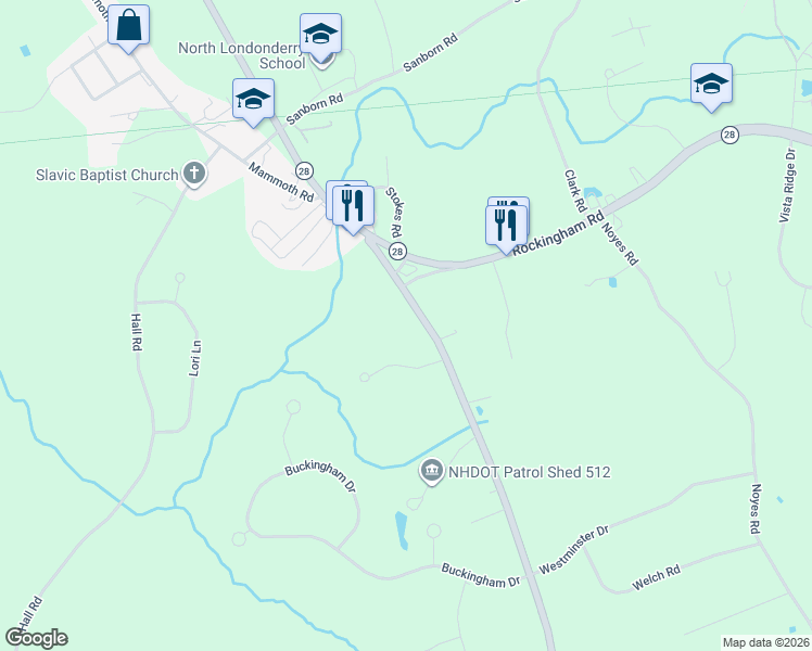 map of restaurants, bars, coffee shops, grocery stores, and more near 489 Mammoth Road in Londonderry