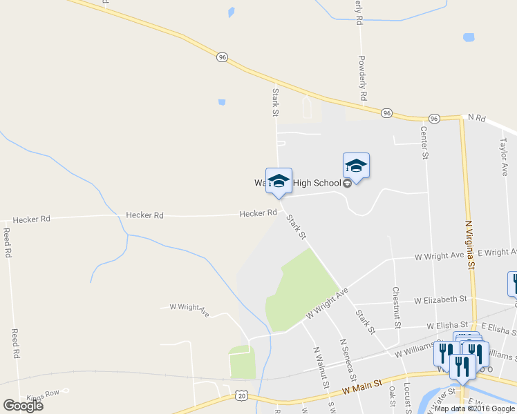 map of restaurants, bars, coffee shops, grocery stores, and more near 1343 Hecker Road in Waterloo