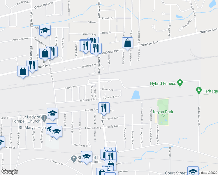 map of restaurants, bars, coffee shops, grocery stores, and more near 24 Wren Avenue in Lancaster