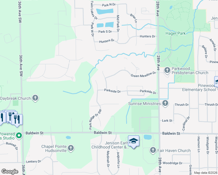 map of restaurants, bars, coffee shops, grocery stores, and more near 7868 Parkside Court in Ottawa County