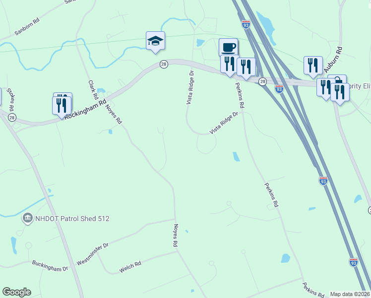 map of restaurants, bars, coffee shops, grocery stores, and more near 6 Crestview Circle in Londonderry