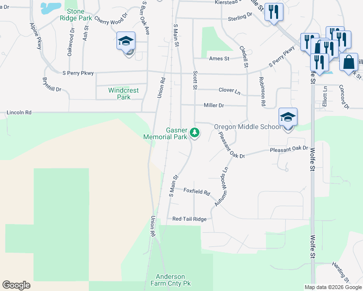 map of restaurants, bars, coffee shops, grocery stores, and more near 128 Village View Court in Oregon
