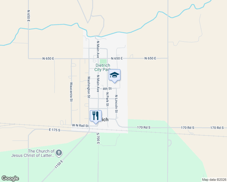 map of restaurants, bars, coffee shops, grocery stores, and more near 368 North Park Street in Dietrich
