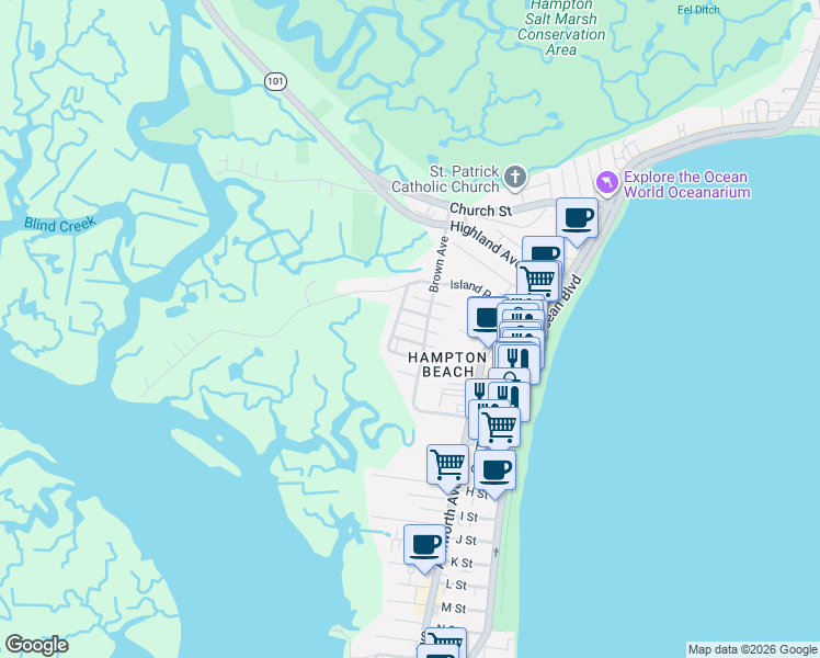 map of restaurants, bars, coffee shops, grocery stores, and more near 23 Diane Lane in Hampton