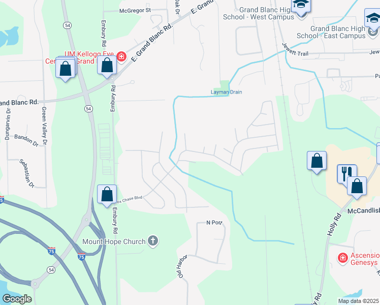 map of restaurants, bars, coffee shops, grocery stores, and more near 331 Fox Chase Boulevard in Grand Blanc