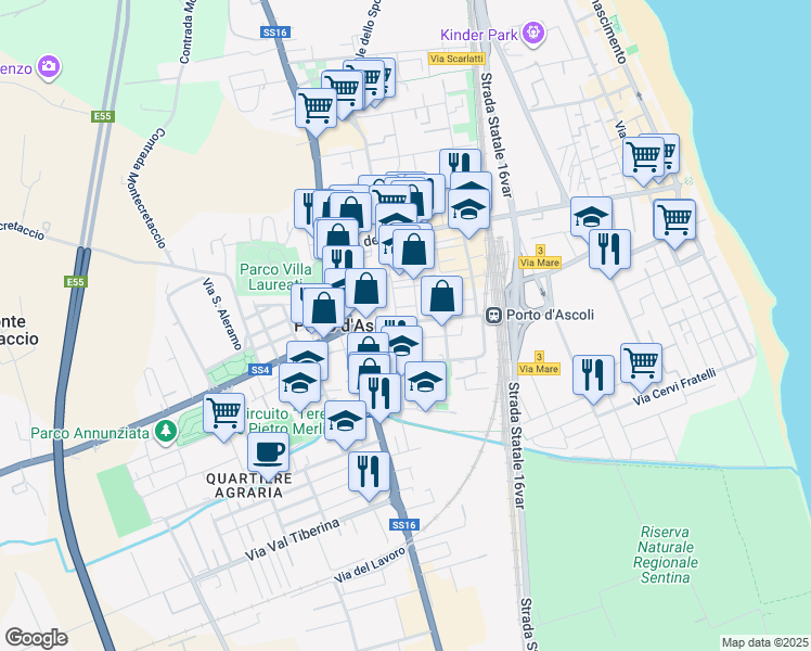 map of restaurants, bars, coffee shops, grocery stores, and more near 32 Via Metauro in San Benedetto del Tronto