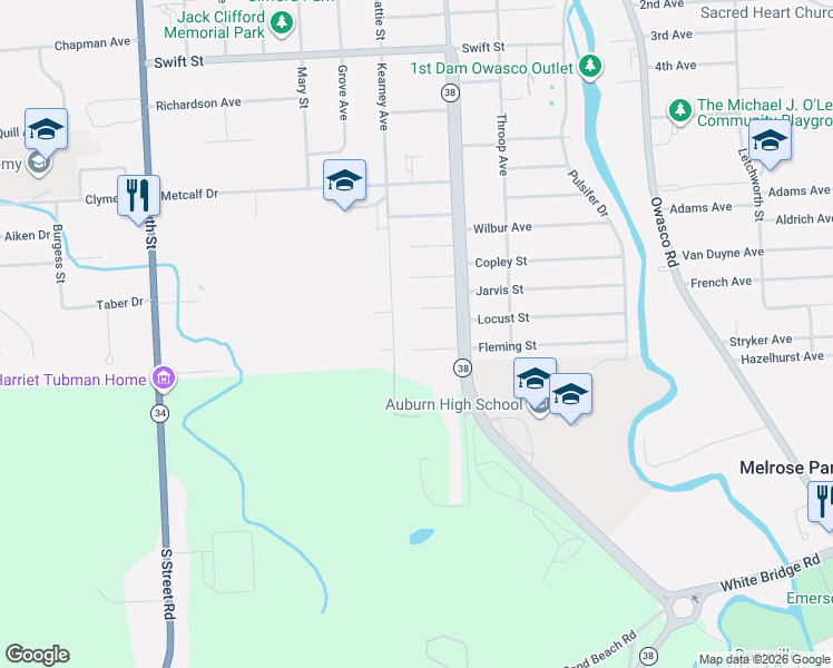 map of restaurants, bars, coffee shops, grocery stores, and more near 6 Belle Avenue in Auburn