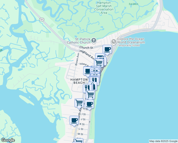 map of restaurants, bars, coffee shops, grocery stores, and more near 78 Ashworth Avenue in Hampton
