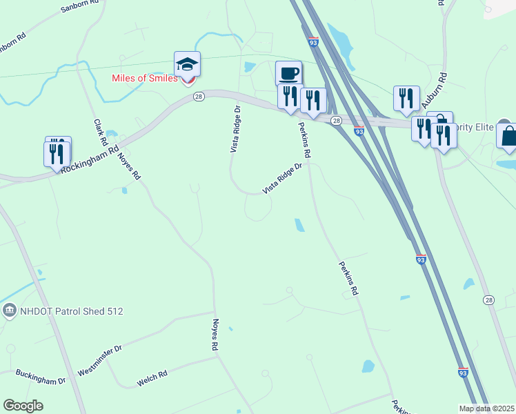 map of restaurants, bars, coffee shops, grocery stores, and more near 16 Crestview Circle in Londonderry