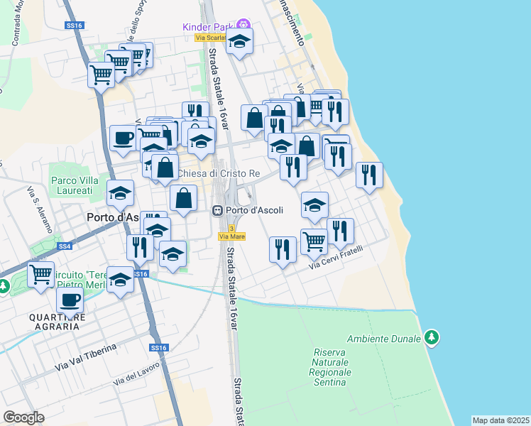 map of restaurants, bars, coffee shops, grocery stores, and more near 25 Via del Cacciatore in San Benedetto del Tronto