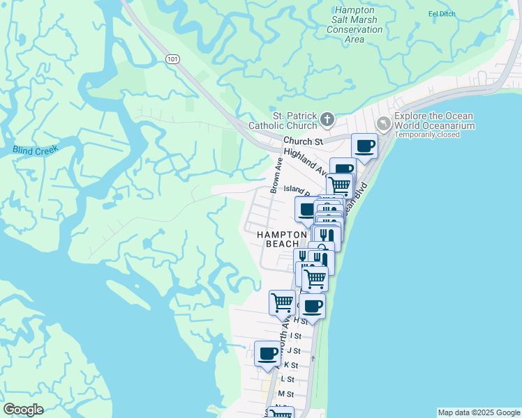 map of restaurants, bars, coffee shops, grocery stores, and more near 23 Diane Lane in Hampton