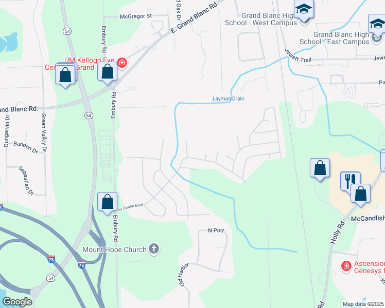 map of restaurants, bars, coffee shops, grocery stores, and more near 271 Elkhound Court in Grand Blanc