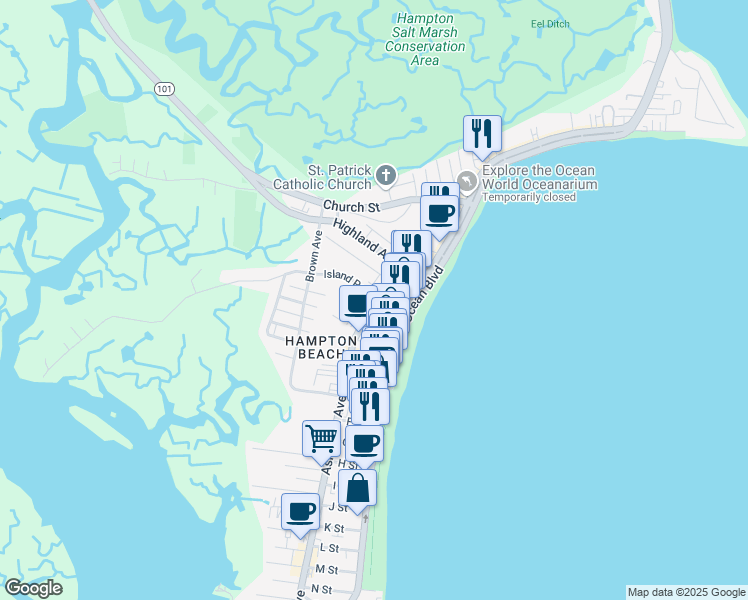 map of restaurants, bars, coffee shops, grocery stores, and more near 10 Nudd Avenue in Hampton