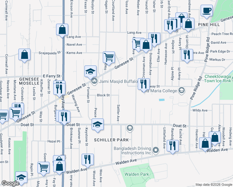 map of restaurants, bars, coffee shops, grocery stores, and more near 129 Zelmer Street in Buffalo