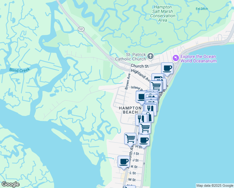 map of restaurants, bars, coffee shops, grocery stores, and more near 70 Wall Street in Hampton