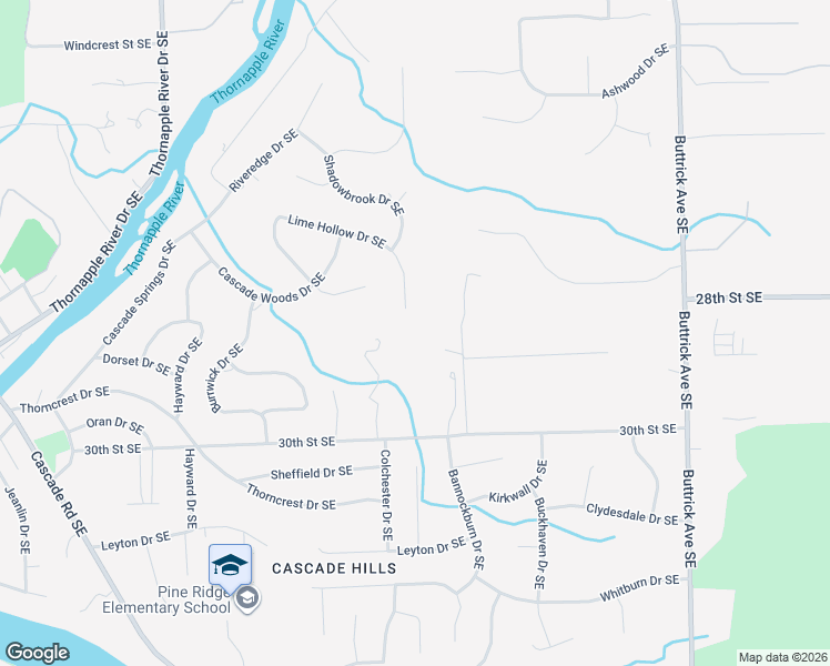 map of restaurants, bars, coffee shops, grocery stores, and more near 7619 Lime Hollow Drive Southeast in Grand Rapids