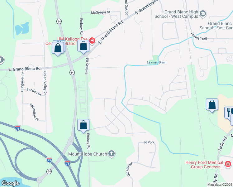 map of restaurants, bars, coffee shops, grocery stores, and more near 94 Quail Court in Grand Blanc