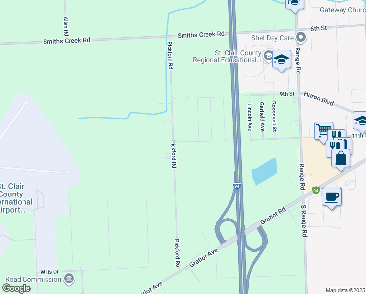 map of restaurants, bars, coffee shops, grocery stores, and more near 4735 11th Street in Smiths Creek