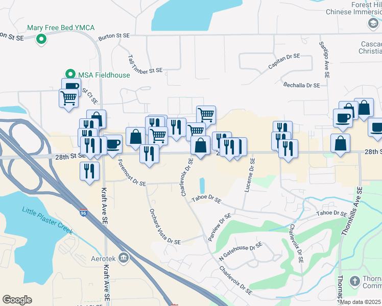 map of restaurants, bars, coffee shops, grocery stores, and more near 5951 28th Street Southeast in Grand Rapids