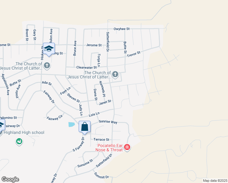 map of restaurants, bars, coffee shops, grocery stores, and more near 2088 Satterfield Drive in Pocatello