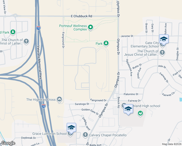 map of restaurants, bars, coffee shops, grocery stores, and more near 10820 Fairground Drive in Chubbuck