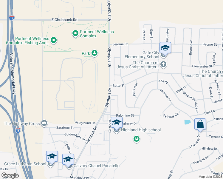 map of restaurants, bars, coffee shops, grocery stores, and more near 1943 Butte Street in Pocatello