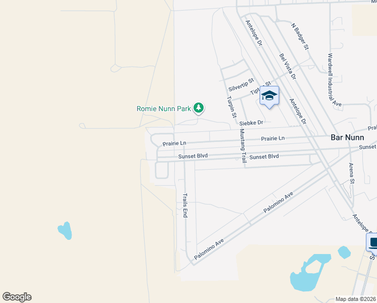 map of restaurants, bars, coffee shops, grocery stores, and more near 2685 Prairie Lane in Bar Nunn