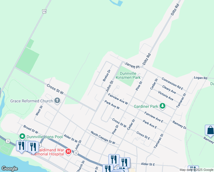 map of restaurants, bars, coffee shops, grocery stores, and more near 920 John Street in Haldimand County