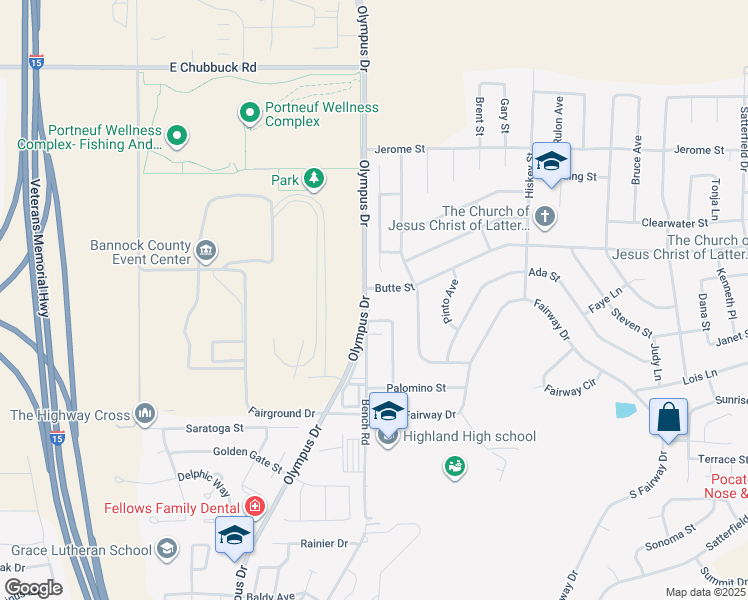 map of restaurants, bars, coffee shops, grocery stores, and more near 2088 Bench Road in Pocatello