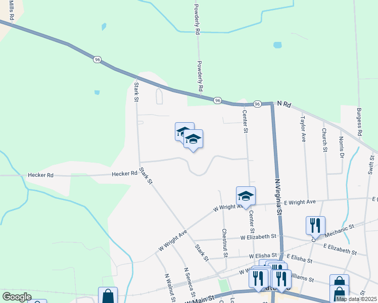 map of restaurants, bars, coffee shops, grocery stores, and more near 96 Stark Street in Waterloo