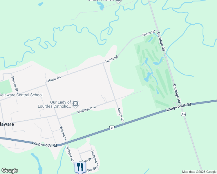 map of restaurants, bars, coffee shops, grocery stores, and more near 165 Martin Road in Delaware