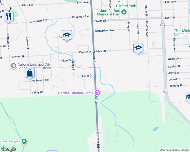map of restaurants, bars, coffee shops, grocery stores, and more near 180 South Street in Auburn
