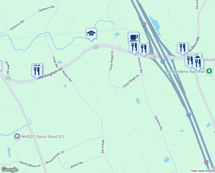 map of restaurants, bars, coffee shops, grocery stores, and more near 14 Vista Ridge Drive in Londonderry