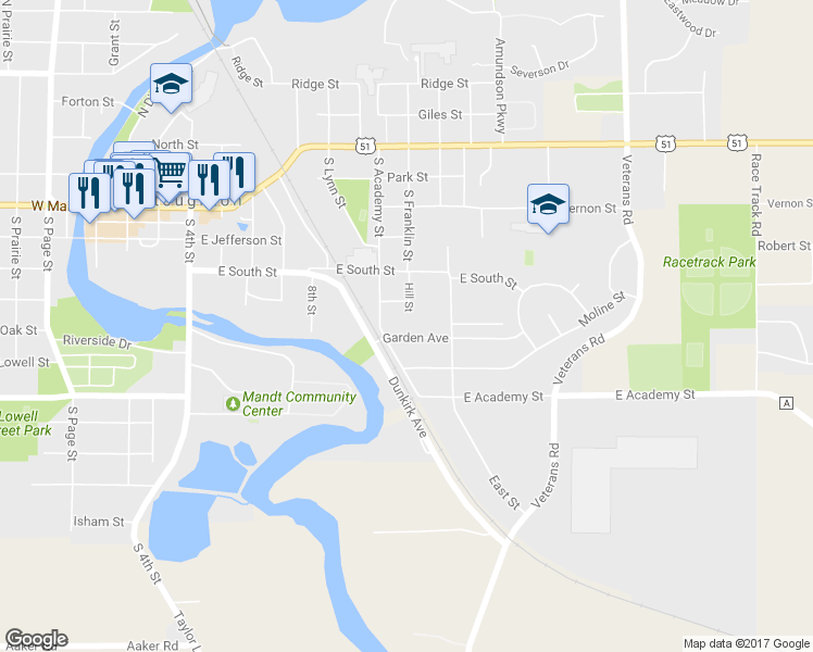 map of restaurants, bars, coffee shops, grocery stores, and more near 924 Garden Avenue in Stoughton