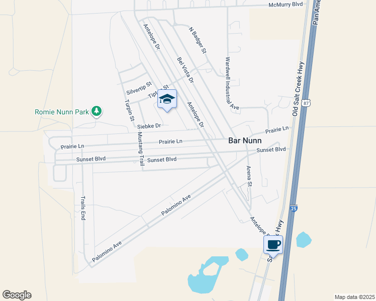 map of restaurants, bars, coffee shops, grocery stores, and more near 1880 Sunset Blvd in Bar Nunn