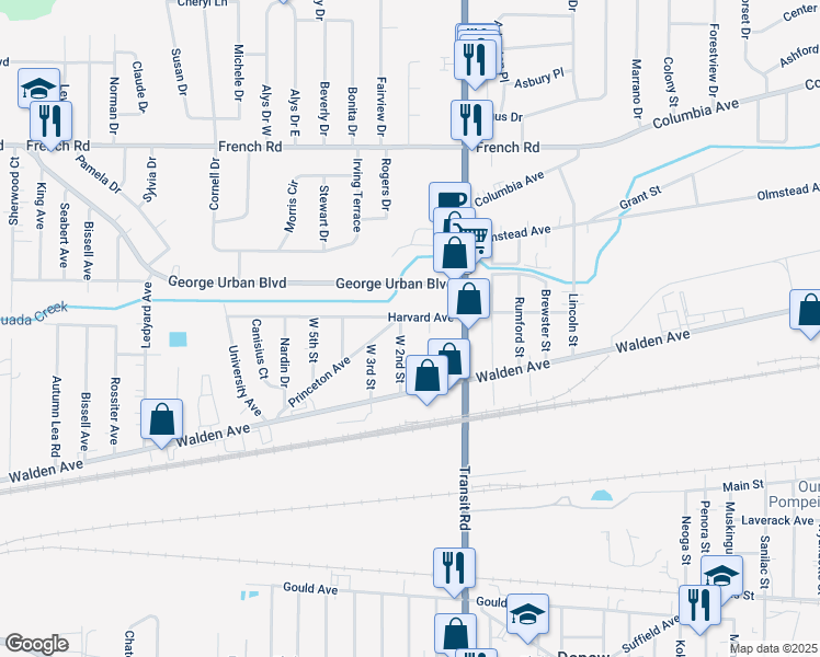 map of restaurants, bars, coffee shops, grocery stores, and more near 215 Harvard Ave in Depew