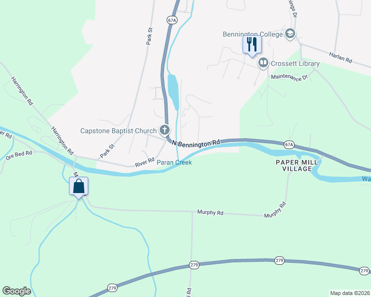 map of restaurants, bars, coffee shops, grocery stores, and more near 2092 North Bennington Road in Bennington County