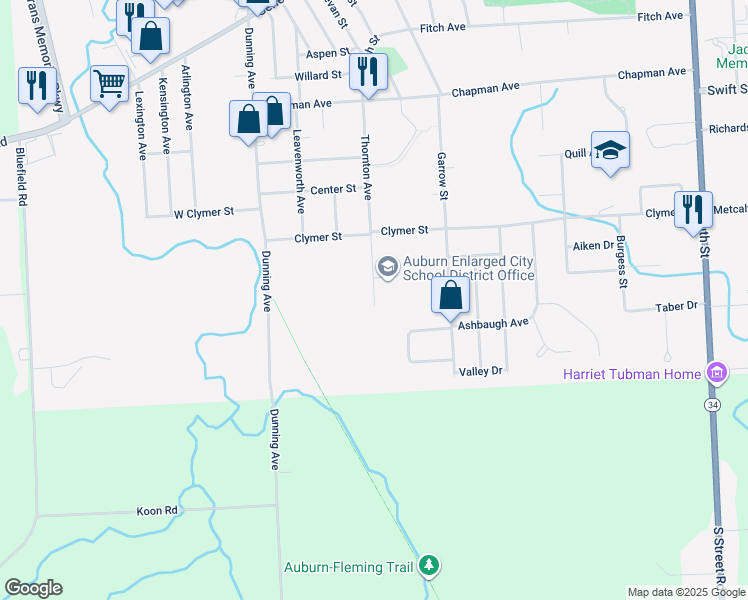 map of restaurants, bars, coffee shops, grocery stores, and more near 87 Thornton Avenue in Auburn