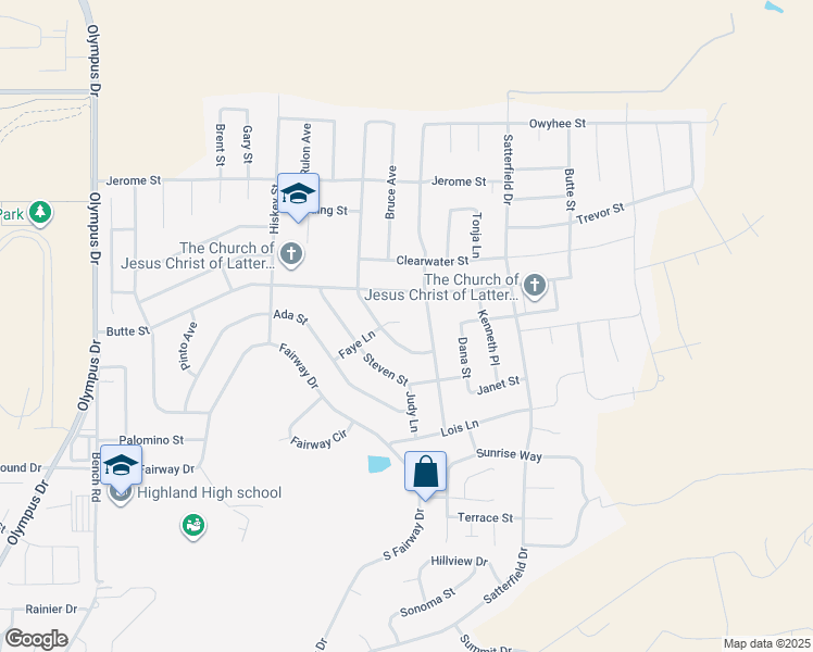map of restaurants, bars, coffee shops, grocery stores, and more near 2614 Faye Lane in Pocatello