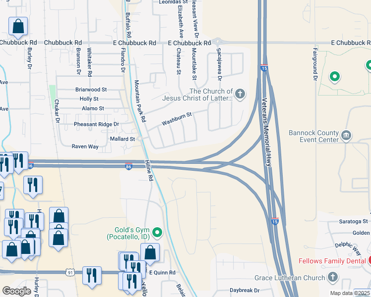 map of restaurants, bars, coffee shops, grocery stores, and more near 851 Mountain Park Rd in Pocatello