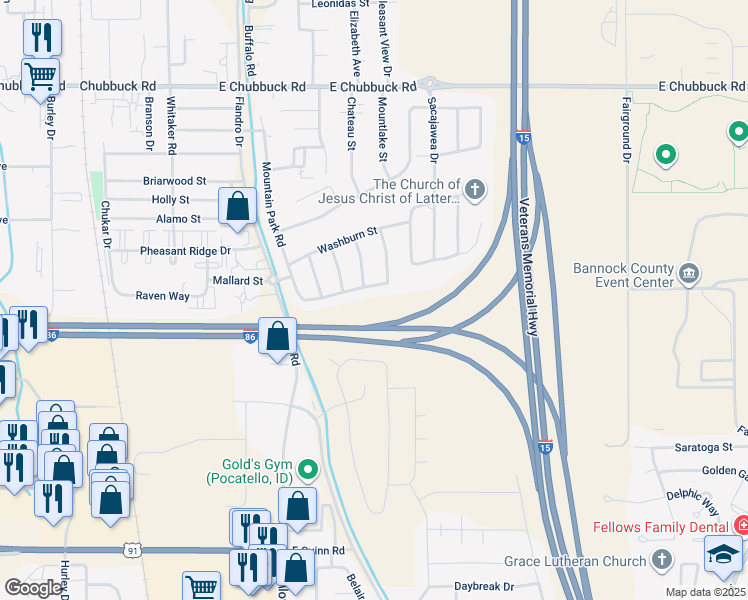 map of restaurants, bars, coffee shops, grocery stores, and more near 851 Mountain Park Rd in Pocatello