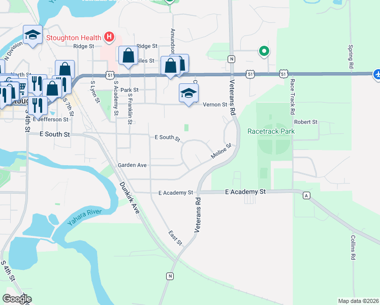 map of restaurants, bars, coffee shops, grocery stores, and more near 623 Harold Court in Stoughton
