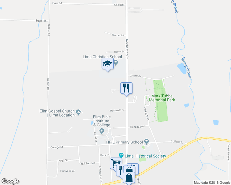 map of restaurants, bars, coffee shops, grocery stores, and more near 1632 Rochester Street in Lima